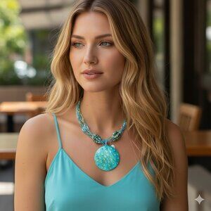 Turquoise Beaded  Shell Necklace